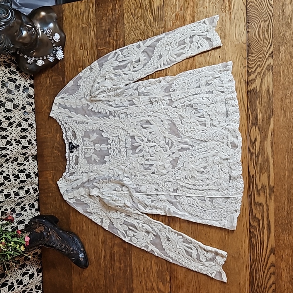 Buffalo David Bitton See Through Crochet Lace Mesh Top - Picture 1 of 12